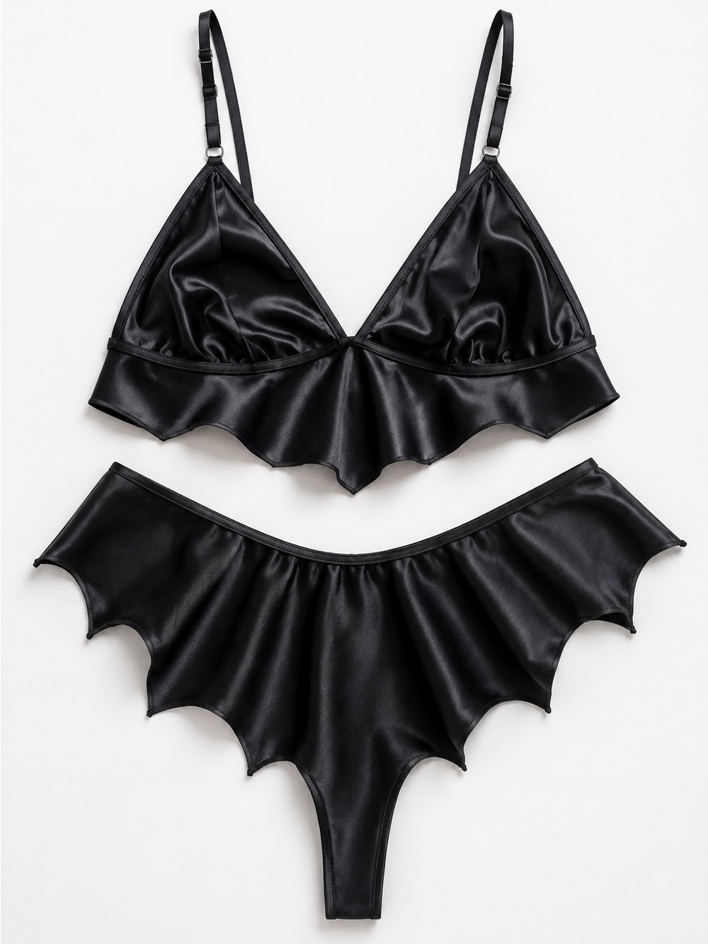 Satin Ruffled Bralette Set Rave- Black